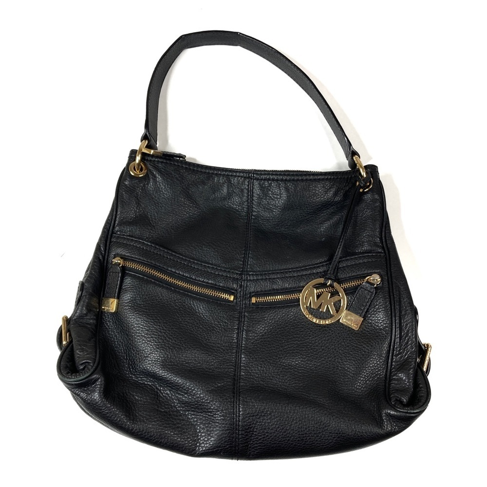 Michael Kors | Black Pebbled Leather Zipper Shoulder Handbag